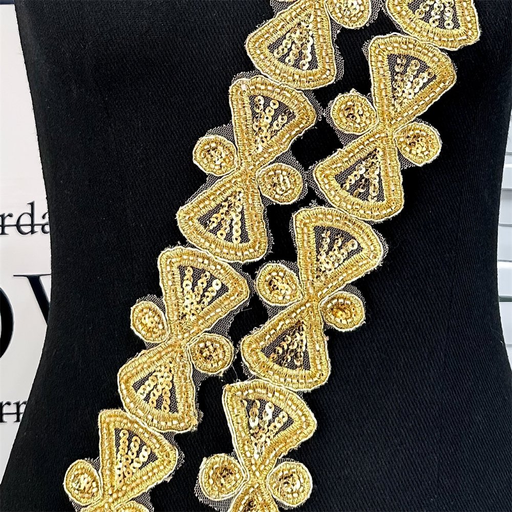 AFFINITY custom luxury gold sequin ribbon embroidery beaded lace trim for dress garment clothing accessories robe marriage abaya