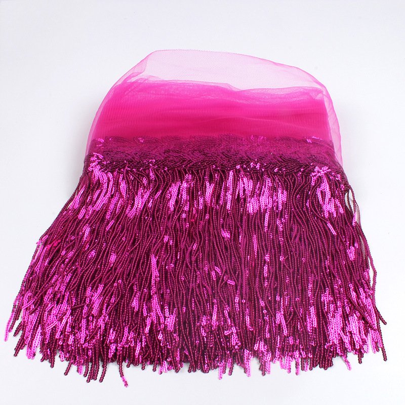Fashion 20cm Length Tulle Lace Trim Sequin Fringe Tassel For Garment Dress Decorative Lace Trimming