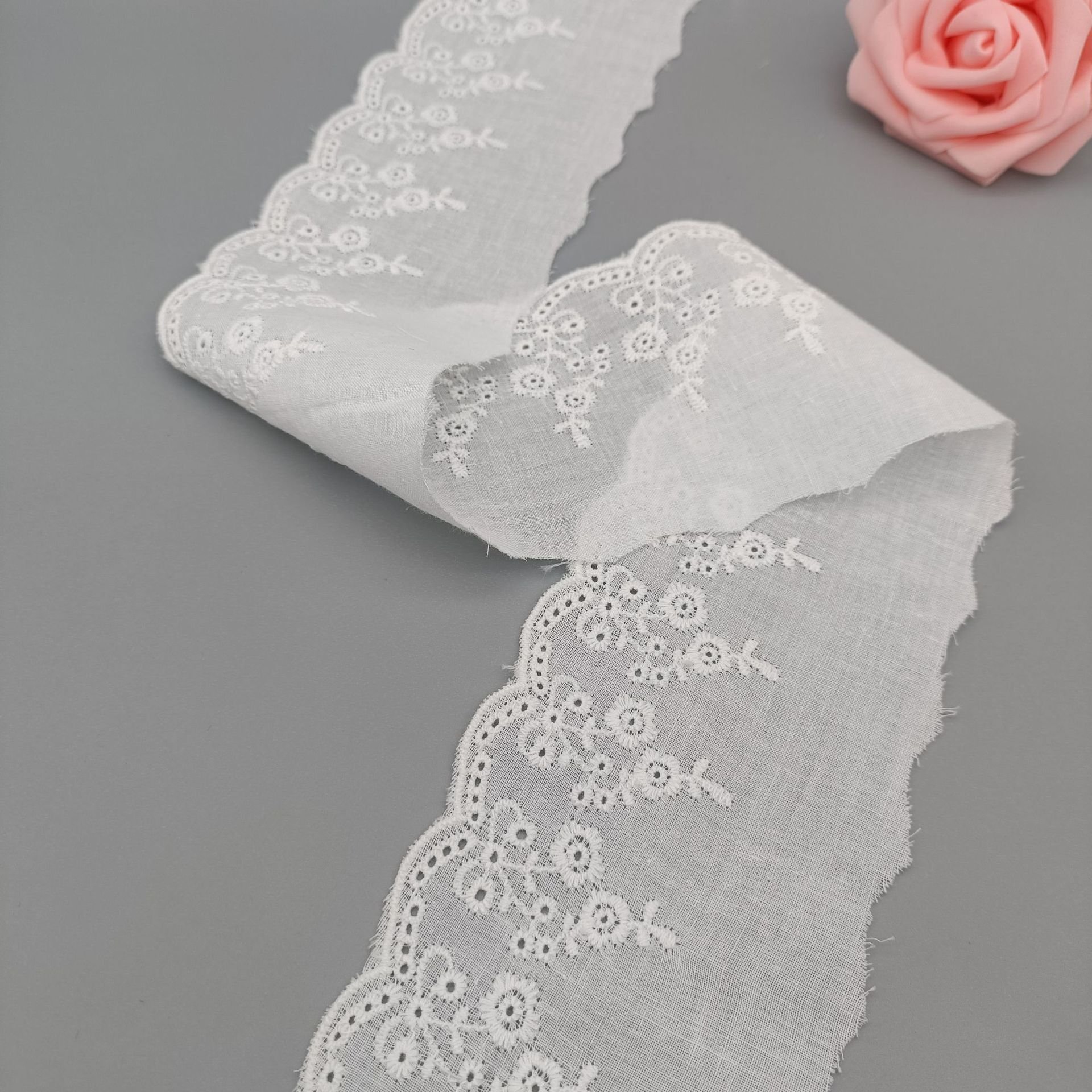 High Quality 7 cm Decorative Embroidery Lace Fabric New Design Hollow Cotton Lace Trim Garments Baby Clothing Home Accessory