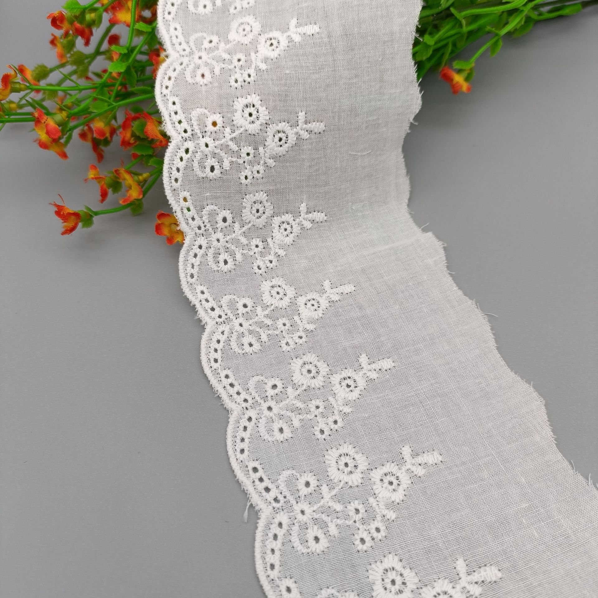 High Quality 7 cm Decorative Embroidery Lace Fabric New Design Hollow Cotton Lace Trim Garments Baby Clothing Home Accessory