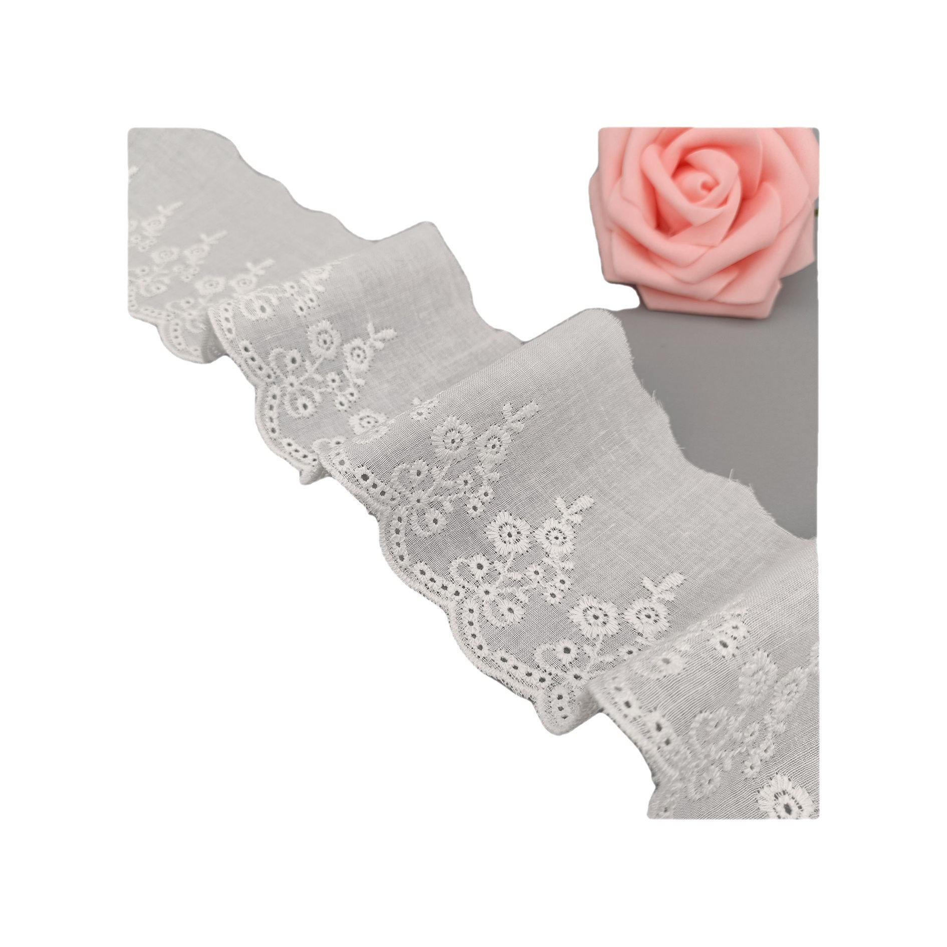 High Quality 7 cm Decorative Embroidery Lace Fabric New Design Hollow Cotton Lace Trim Garments Baby Clothing Home Accessory