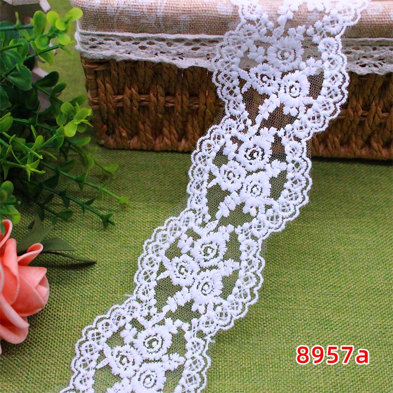 High Quality Flower Cotton White Mesh Embroidered Lace Accessories 5-6cm Chemical Lace trimming
