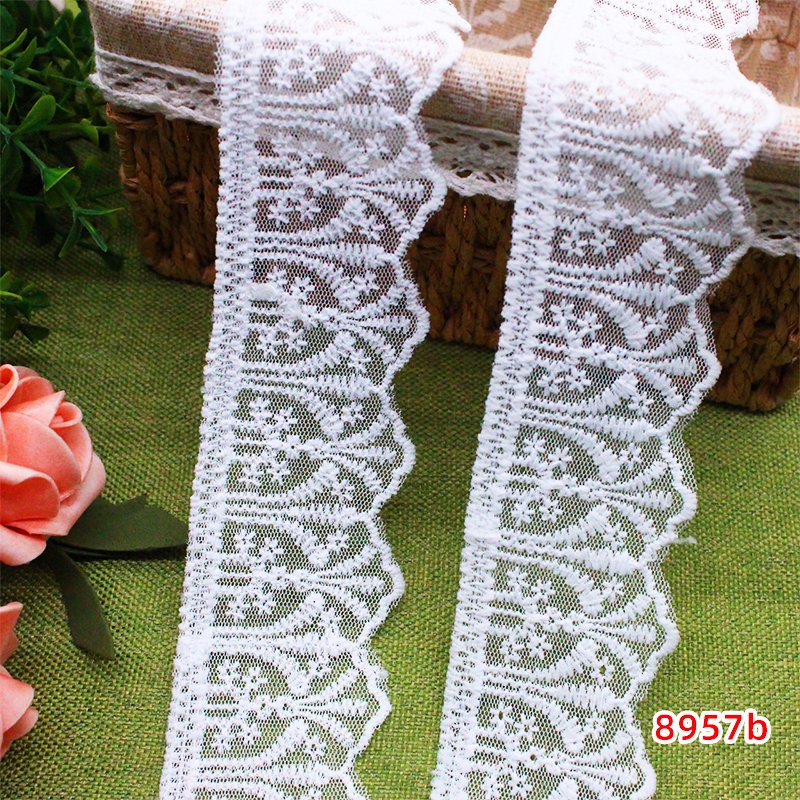 High Quality Flower Cotton White Mesh Embroidered Lace Accessories 5-6cm Chemical Lace trimming