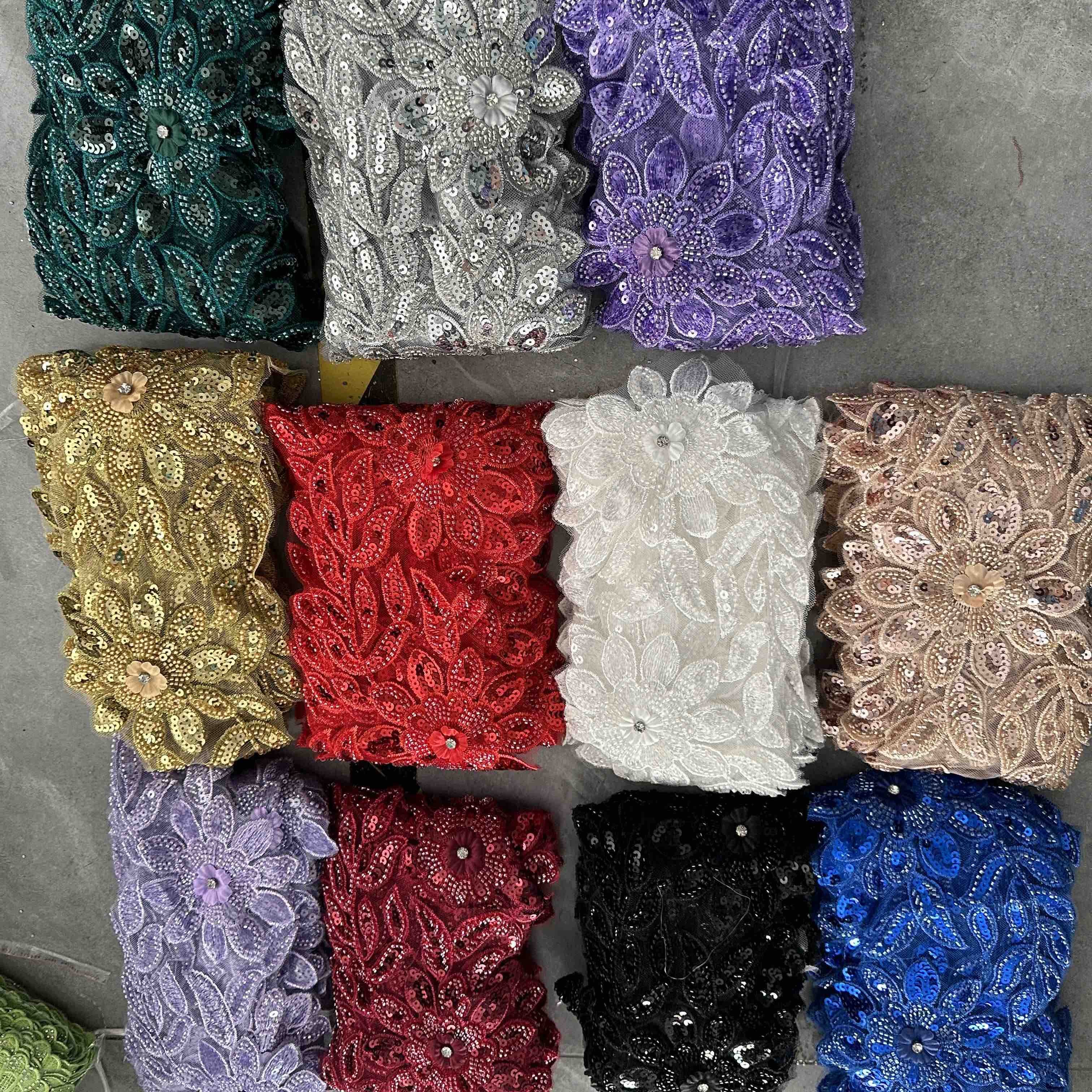many colors 3D Floral bead and sequined lace trim beading cord lace trim bridal lace trim