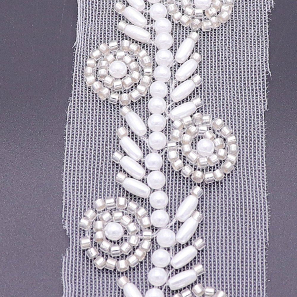 Luxury Pearl Lace Trim Embroidery Leaf Style Beaded Embroidered Lace Trim For Evening Dress Decoration