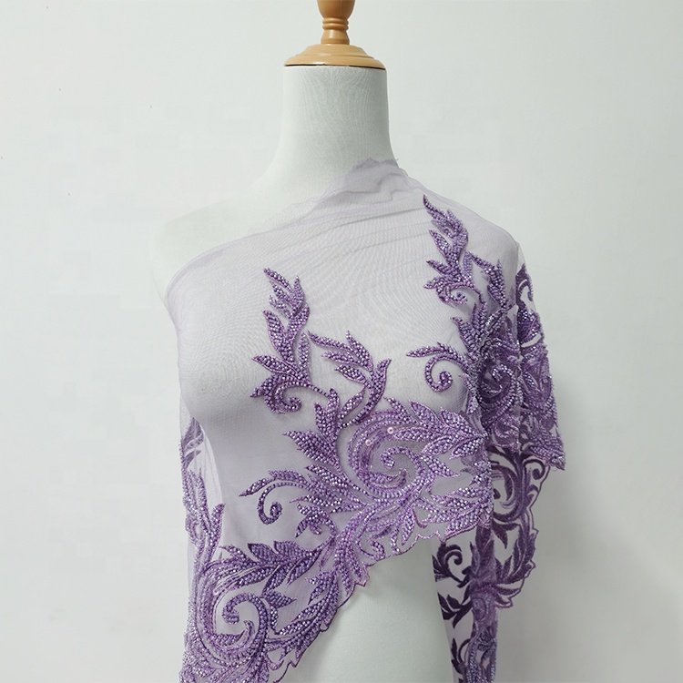 china wholesale sequin beaded FLower embroidery lace trim DIY embroidery trim with rhinestone