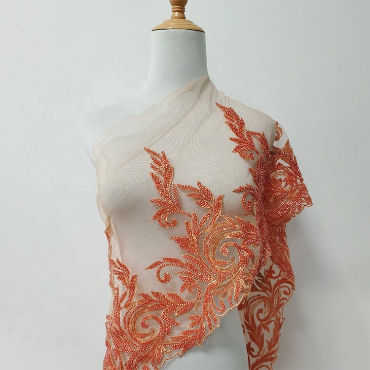 china wholesale sequin beaded FLower embroidery lace trim DIY embroidery trim with rhinestone