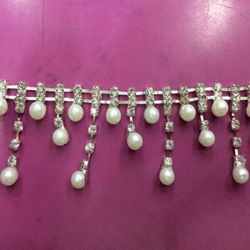 JFRT034 Gold Tassel Crystal Rhinestone Pearl Trim Chain Diy Decoration And Bridal Embellishments Ideal For Wedding Bags Jeans