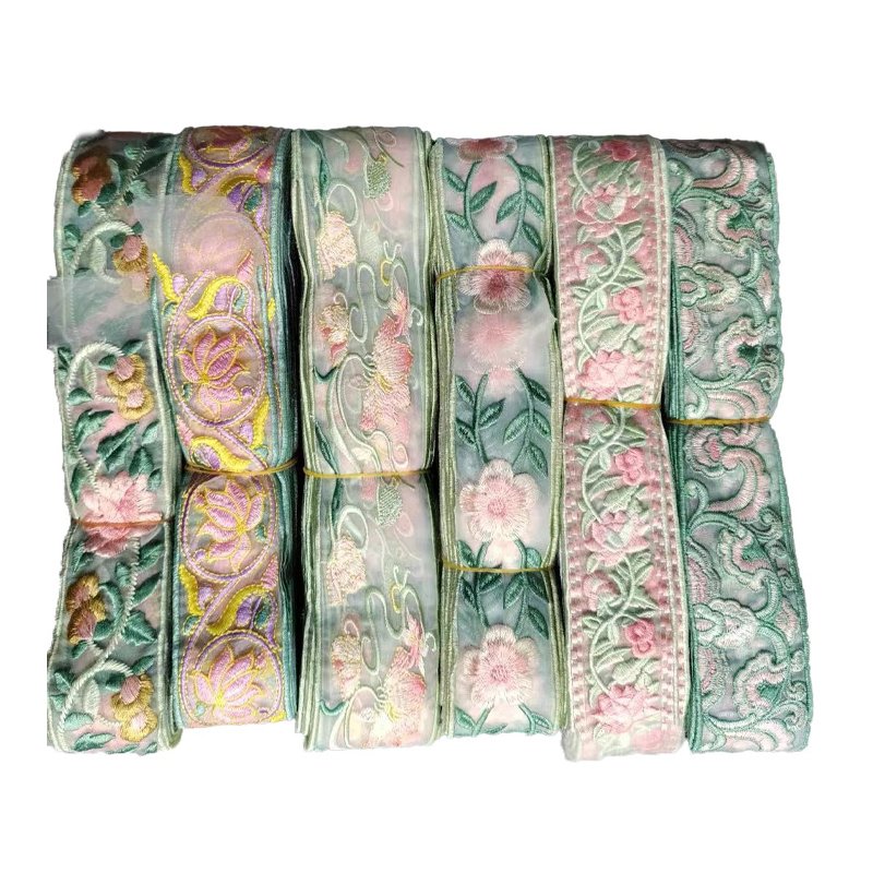 wholesale custom colors sequined lace trim embroidery polyester sequins flower lace