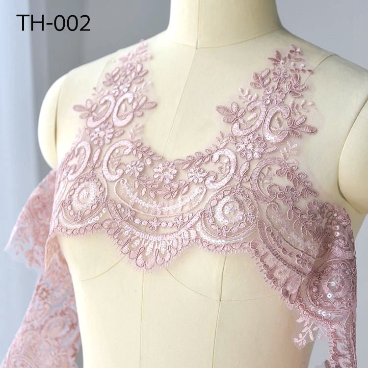 White Green Black Blue Pink Sequin Embroidery Bridal Lace Trim Wedding Veil Lace Trim