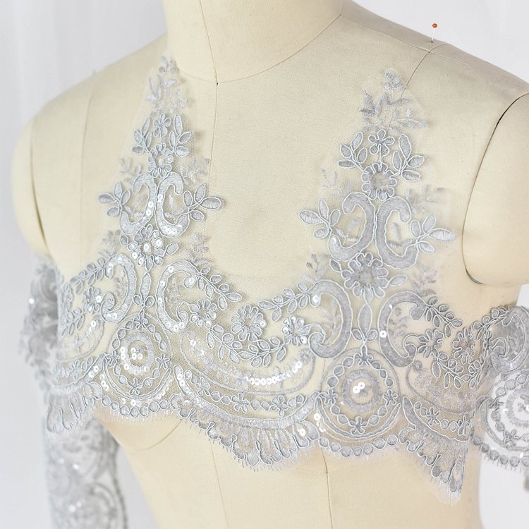 White Green Black Blue Pink Sequin Embroidery Bridal Lace Trim Wedding Veil Lace Trim