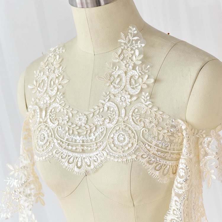 White Green Black Blue Pink Sequin Embroidery Bridal Lace Trim Wedding Veil Lace Trim