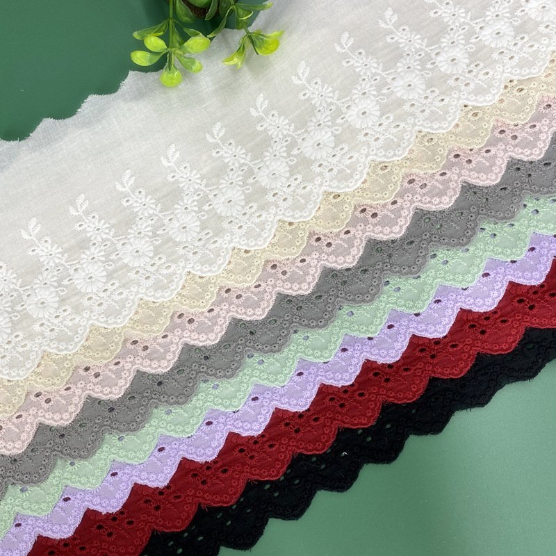 Wholesale Colorful Cotton Embroidered Cotton Lace Trimming Eyelet Lace Trim Embroidery 11 cm Wide For Dress
