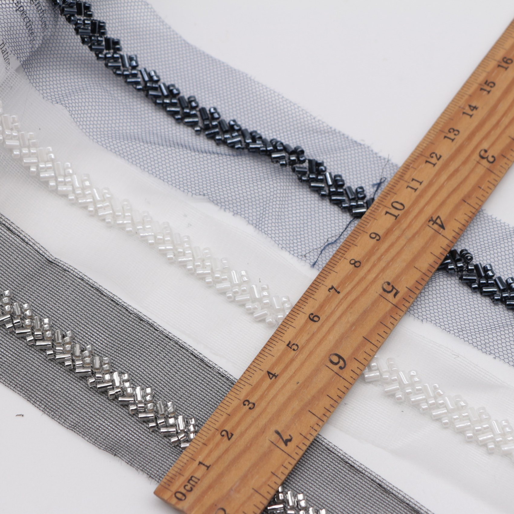 High quality wedding dress 100% polyester mesh beads lace bar code neck sequins beaded lace trim