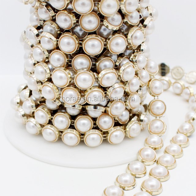 wholesale hotselling gold pearl rhinestone banding pearl chain trim for garment accessories