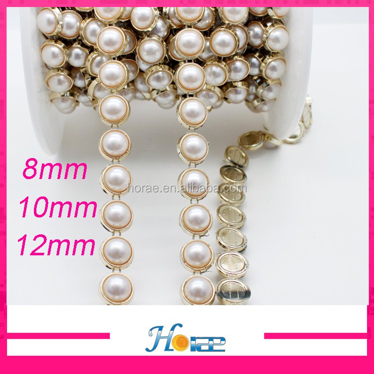wholesale hotselling gold pearl rhinestone banding pearl chain trim for garment accessories