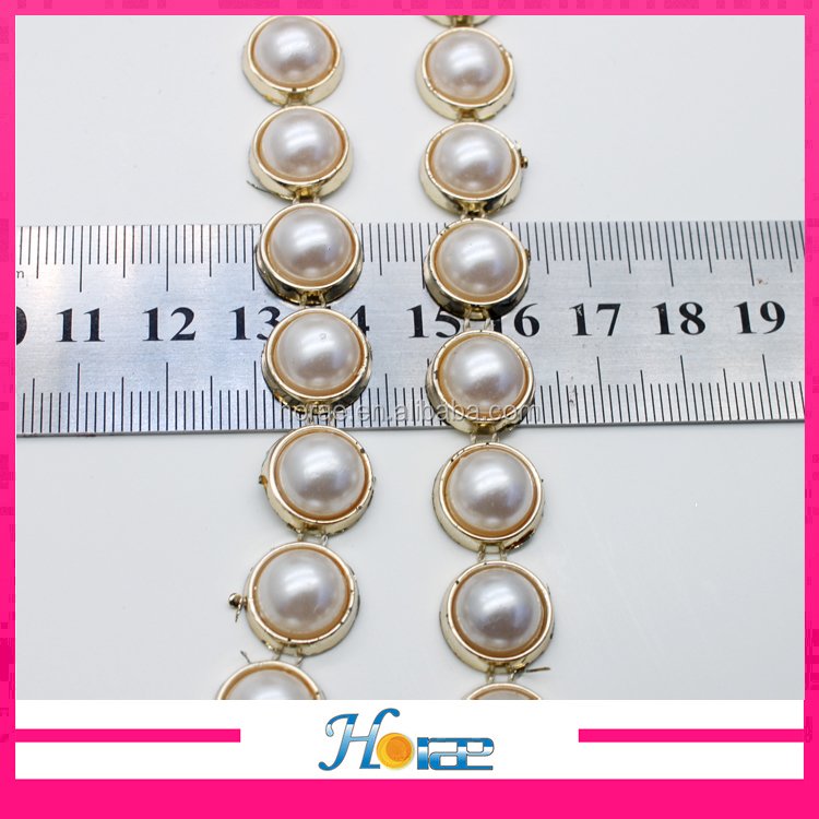 wholesale hotselling gold pearl rhinestone banding pearl chain trim for garment accessories