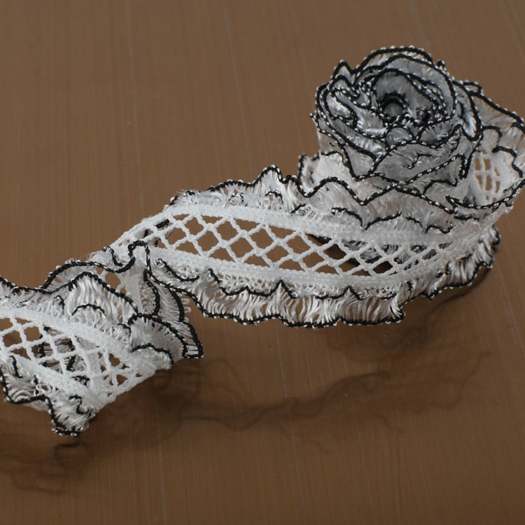 25mm DIY polyester sewing material ruffle webbing white black scallop lace ribbon bra underwear elastic stretchy frill lace trim