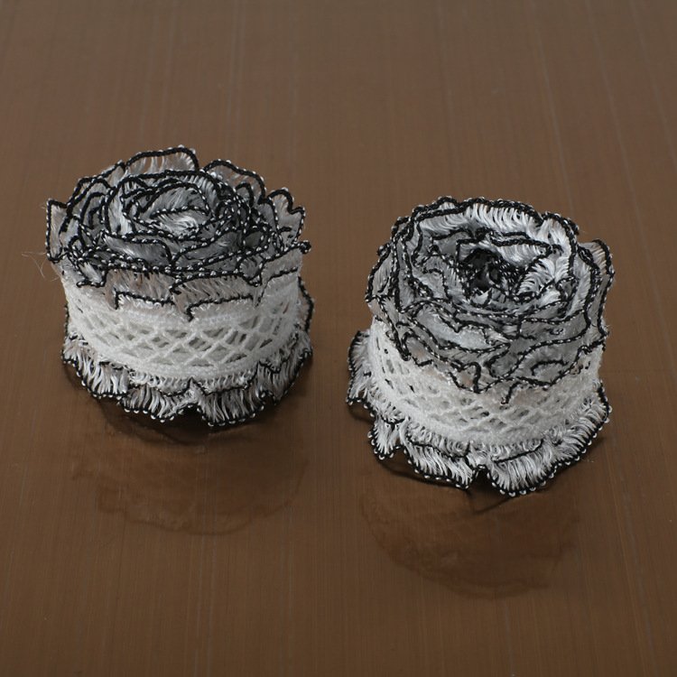 25mm DIY polyester sewing material ruffle webbing white black scallop lace ribbon bra underwear elastic stretchy frill lace trim