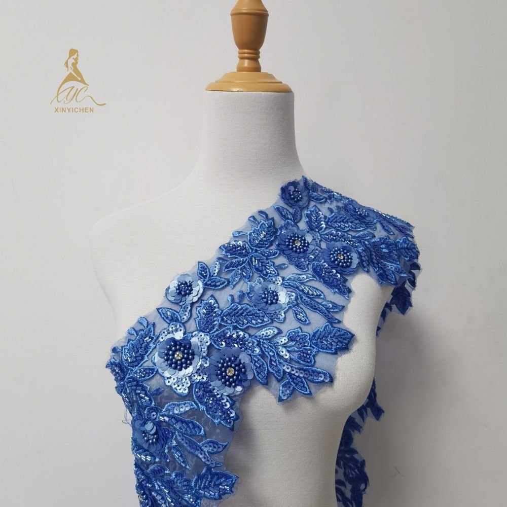 New Arrival Handmade Embroidery Sequin Lace Trim 3D Flower Applique Rhinestone Applique Trim