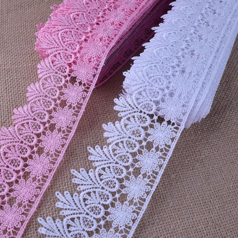 YWLEIAO Polyester Venise Lace trim wedding DIY crafted sewing white and pink 8cm