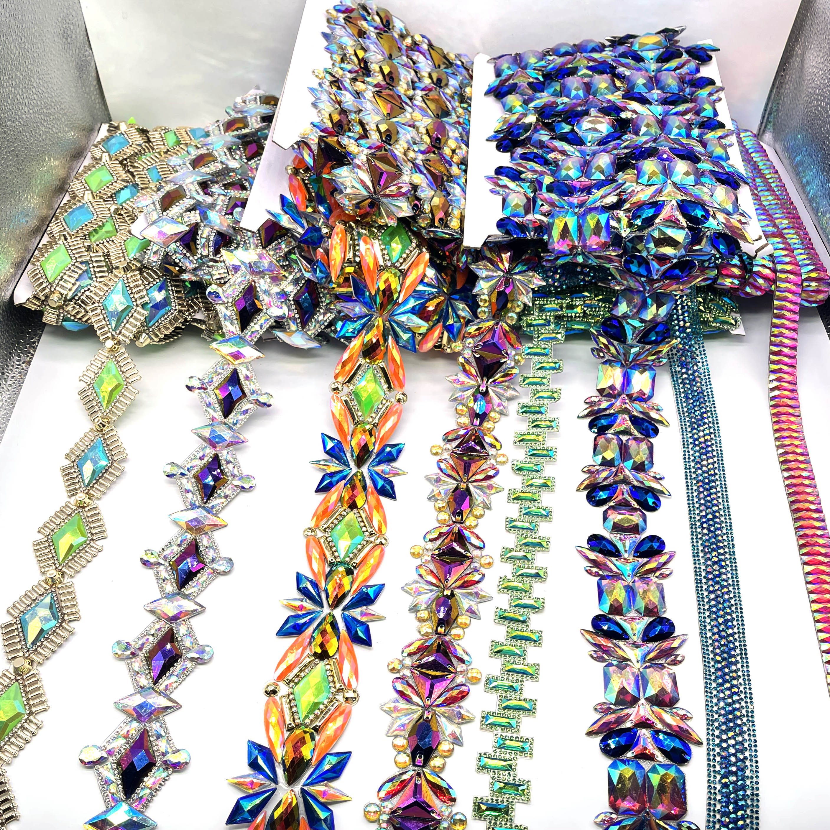 2025 trinidad and tobago Carnival Costume rhinestone Trimming Hot fix resin gem tape trimming for Carnival costume Accessories