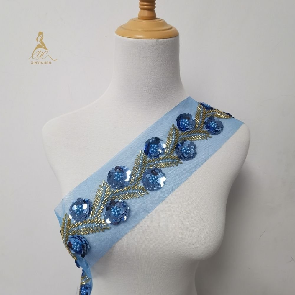 fashion appliques and trimmings Embroidered Applique sequin beads trimmed for clothing and dress DIY accessories