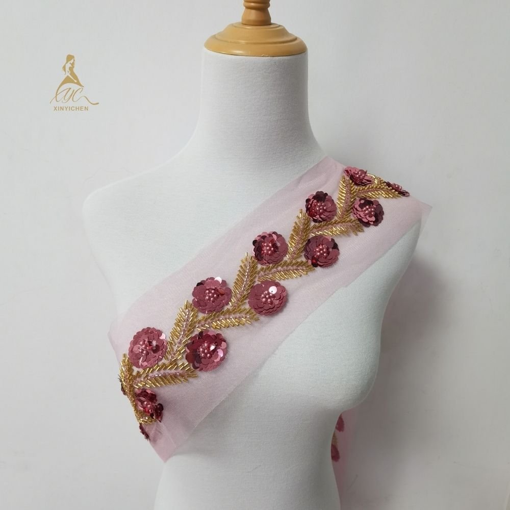 fashion appliques and trimmings Embroidered Applique sequin beads trimmed for clothing and dress DIY accessories