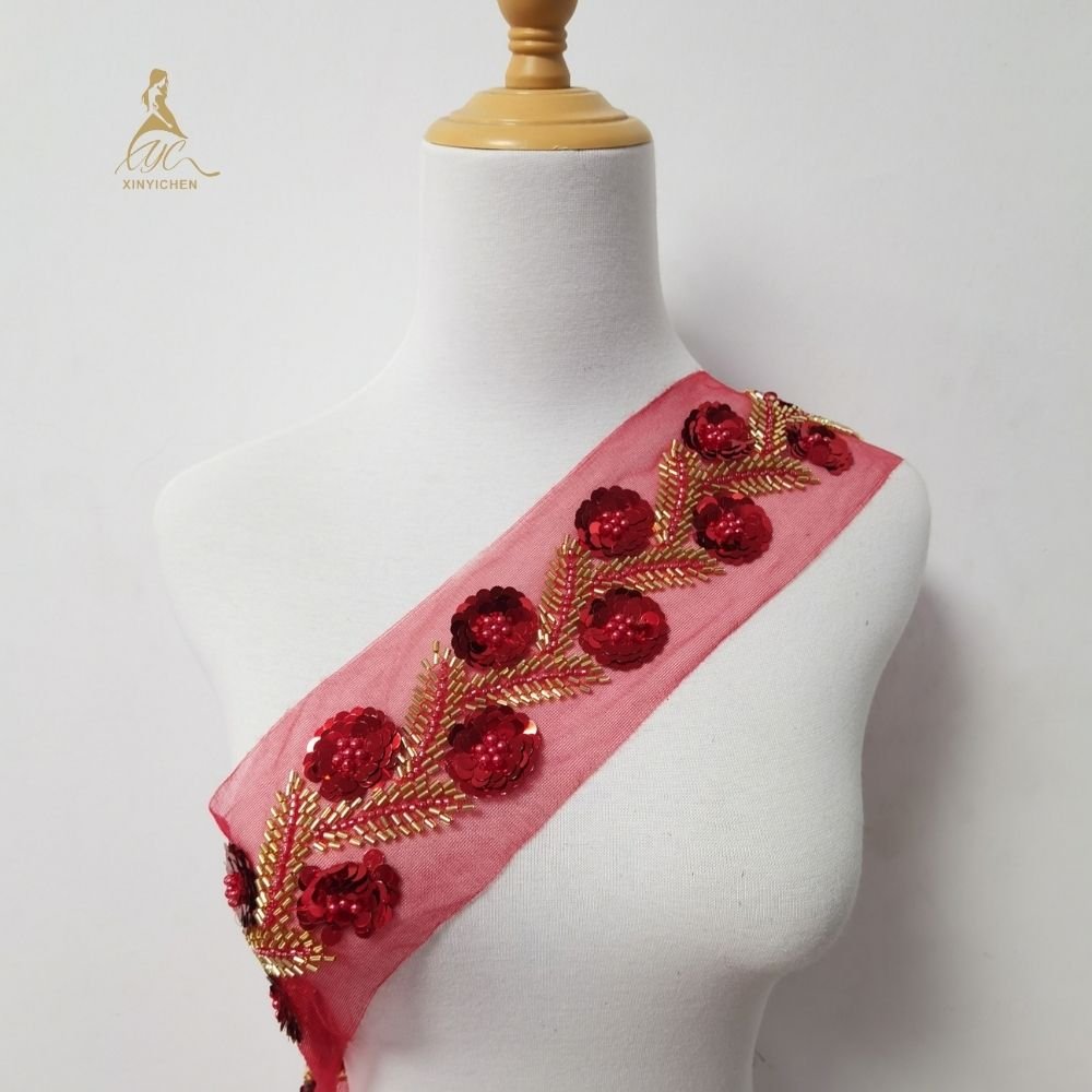 fashion appliques and trimmings Embroidered Applique sequin beads trimmed for clothing and dress DIY accessories
