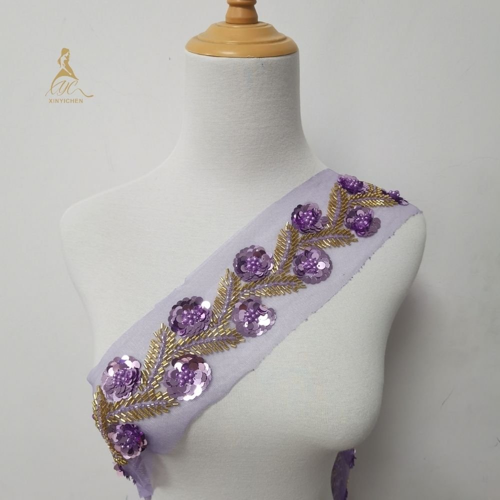 fashion appliques and trimmings Embroidered Applique sequin beads trimmed for clothing and dress DIY accessories