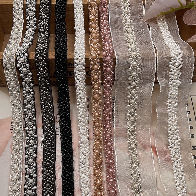 DIY Pearl beaded embroidery lace trim for Handmade Bead Clothes Decorative Accessories