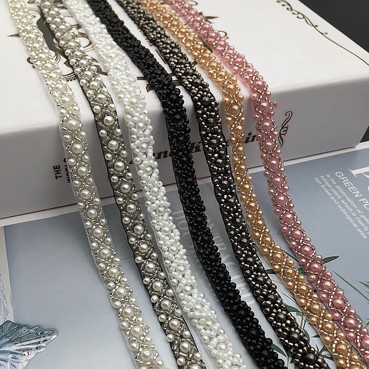 DIY Pearl beaded embroidery lace trim for Handmade Bead Clothes Decorative Accessories