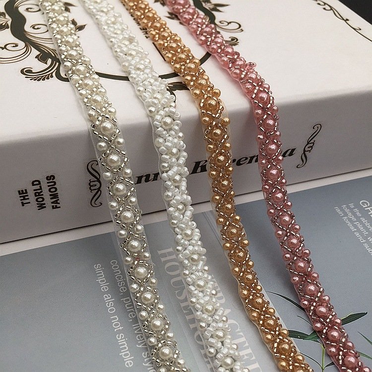 DIY Pearl beaded embroidery lace trim for Handmade Bead Clothes Decorative Accessories