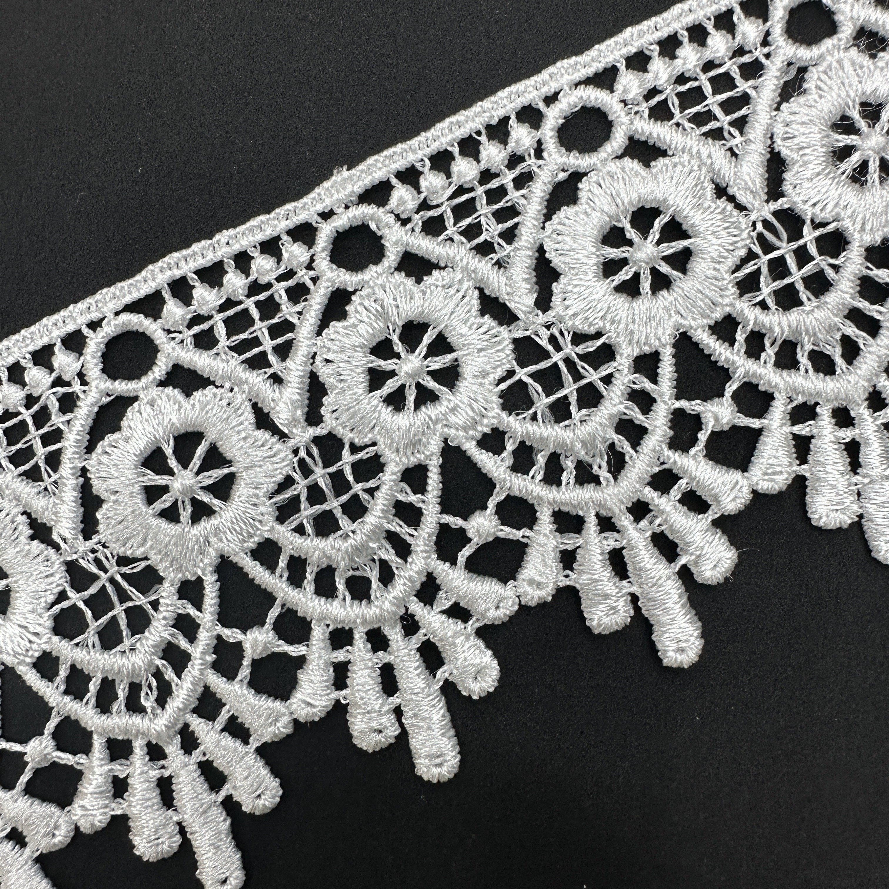 2023 High Quality French Dentelle Lace Custom Embroidered Sequence Lace Trim White Milk Silk Guipure Lace Fabric Trim