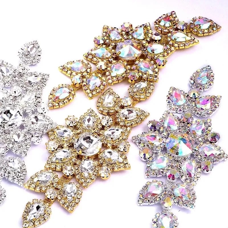 Deluxe Rhinestone Cup Chain Trim Sparkling Crystal Buckle Bridal Applique for Bikini Connector Dress Accessories