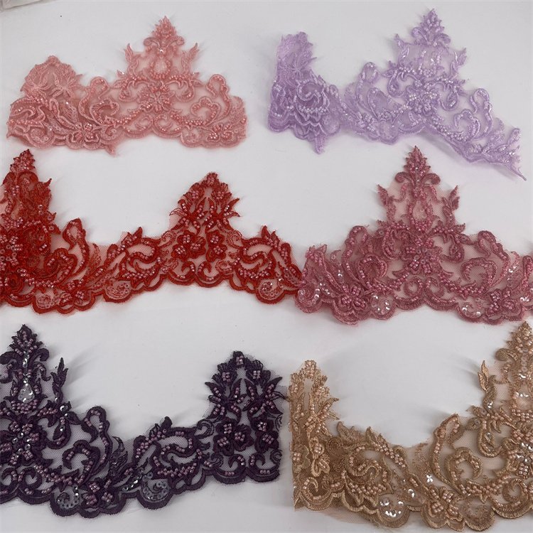 Hot sell custom colors beading embroidery lace trim for dress