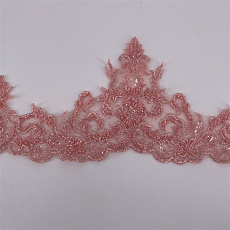 Hot sell custom colors beading embroidery lace trim for dress