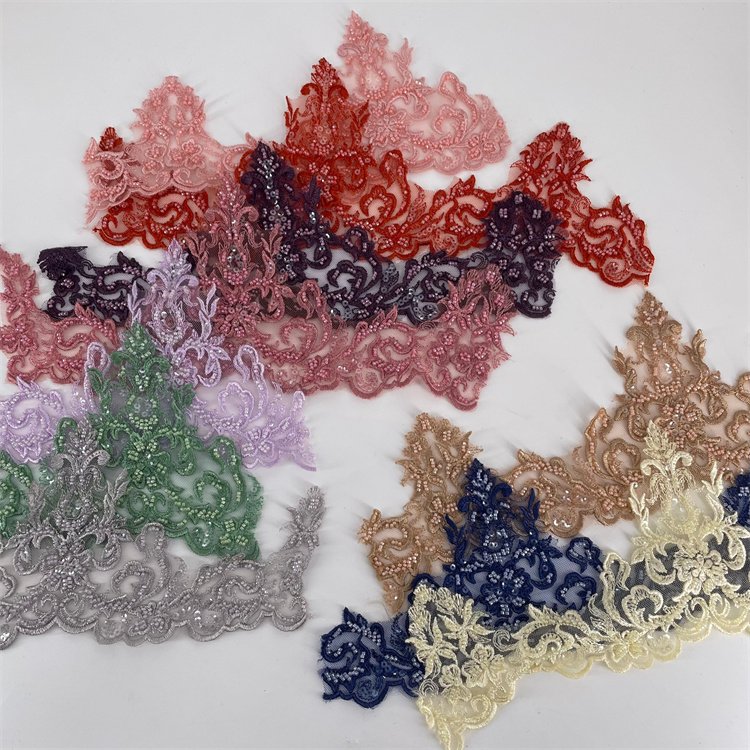 Hot sell custom colors beading embroidery lace trim for dress