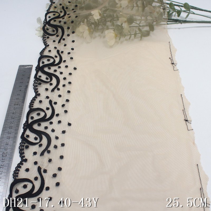 Popular Nude Tulle Embroidered Lace Trim Black bowknot Stretch Lace for Women Lingerie