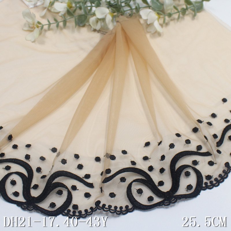Popular Nude Tulle Embroidered Lace Trim Black bowknot Stretch Lace for Women Lingerie