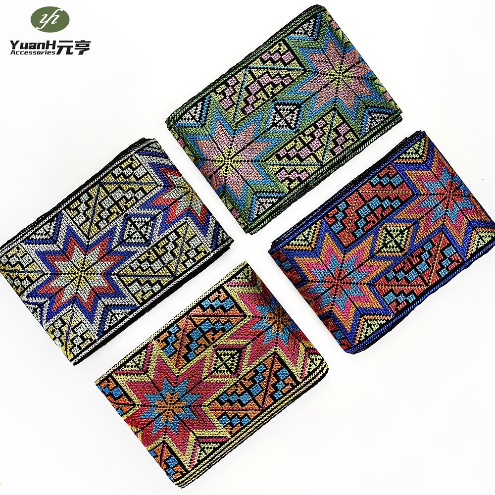 Retro ethnic jacquard webbing ribbon embroidery polyester Bohemian lace trim for African garment accessory