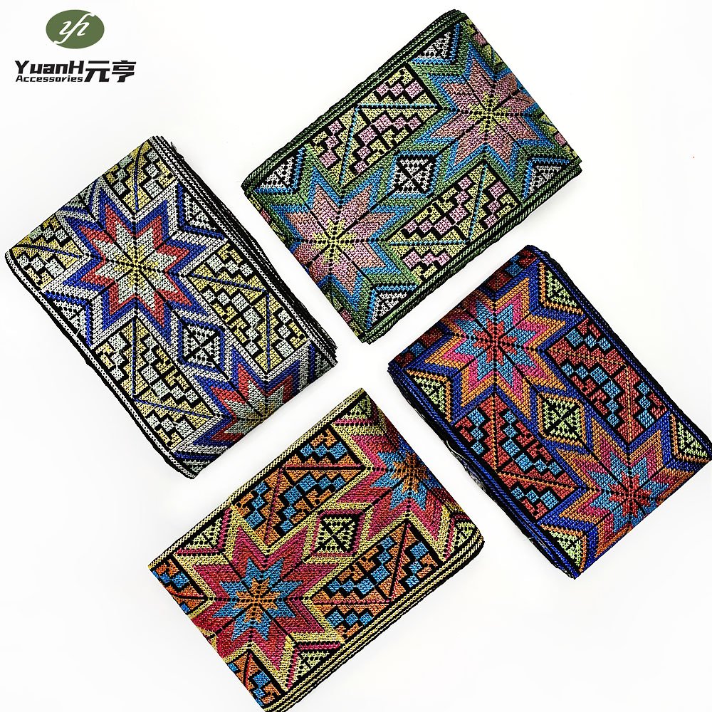 Retro ethnic jacquard webbing ribbon embroidery polyester Bohemian lace trim for African garment accessory