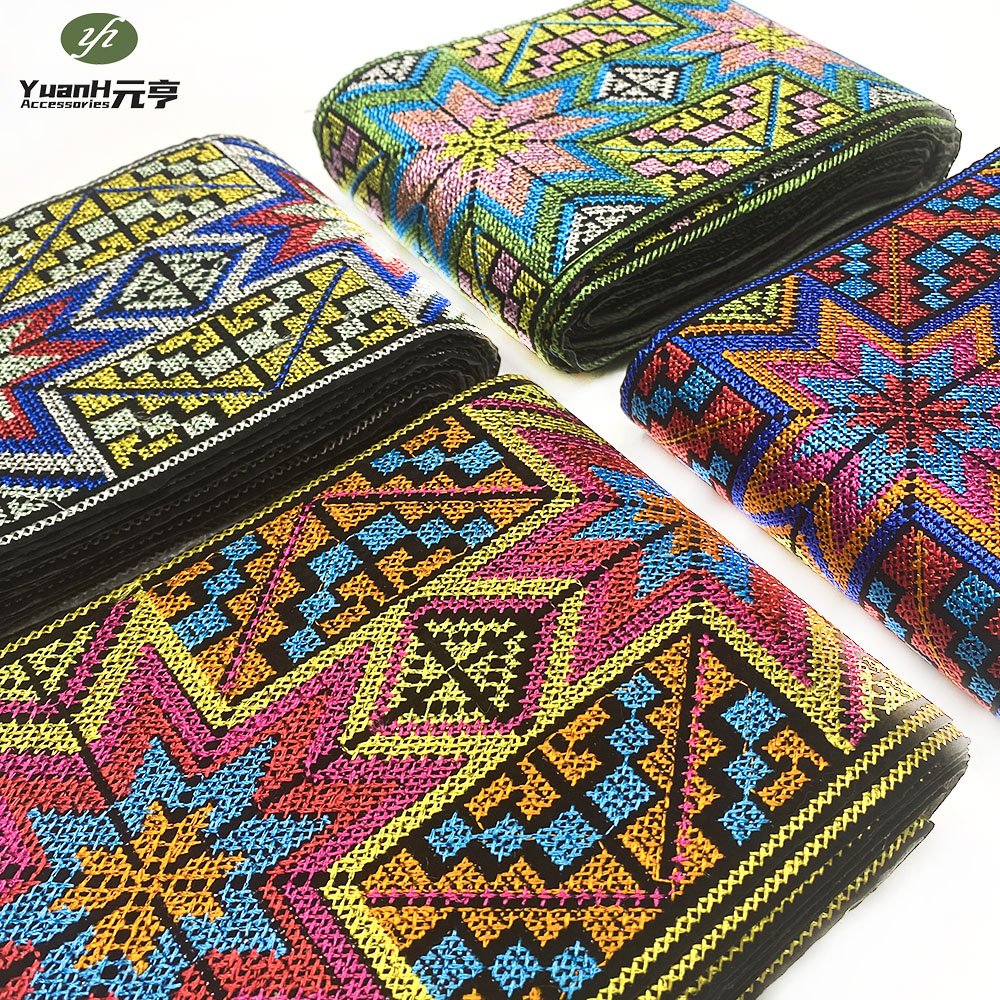 Retro ethnic jacquard webbing ribbon embroidery polyester Bohemian lace trim for African garment accessory