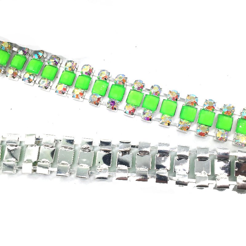 Customize Sewing Neon Green Crystal Rhinestone Beaded Gown Chain Trimmings for Garment Jewelry Decoration DIY Accessories