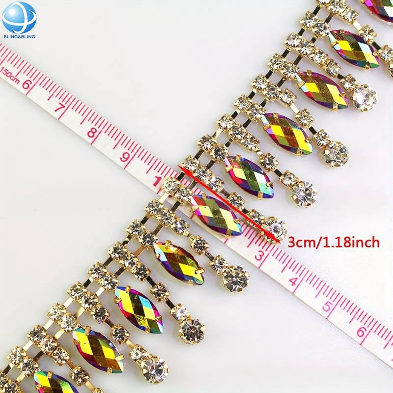 Colorful Horse Eye Rhinestone Tassel Chain Glass Diamond Pendant Trim Applique Sewing Crafts Clothing Accessories Diy Headwear