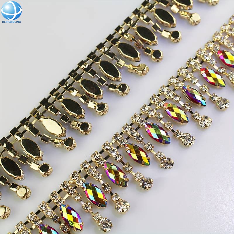 Colorful Horse Eye Rhinestone Tassel Chain Glass Diamond Pendant Trim Applique Sewing Crafts Clothing Accessories Diy Headwear