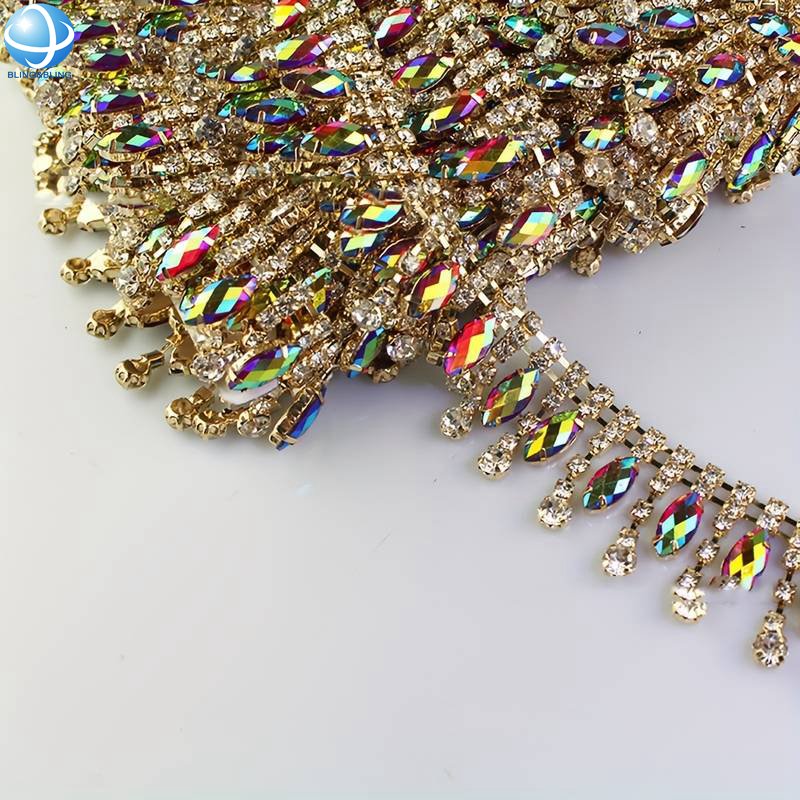 Colorful Horse Eye Rhinestone Tassel Chain Glass Diamond Pendant Trim Applique Sewing Crafts Clothing Accessories Diy Headwear