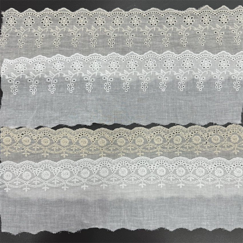 Fine woven cotton fabric carvend holes Trimming lace water soluble Embroidery border lace trim garment