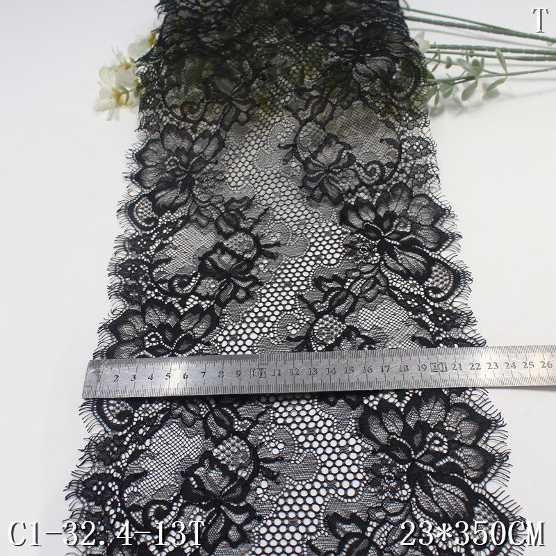 100% nylon lace high quality 23cm factory new shiny mesh eyelash lace trim with silver wire for underwear accessories wholesale