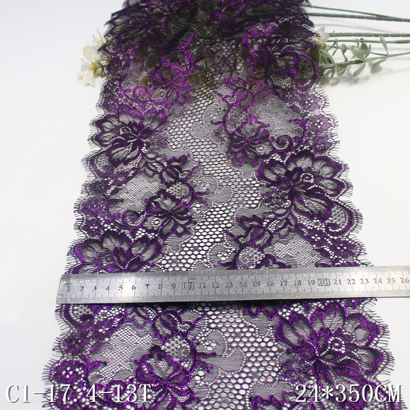 100% nylon lace high quality 23cm factory new shiny mesh eyelash lace trim with silver wire for underwear accessories wholesale